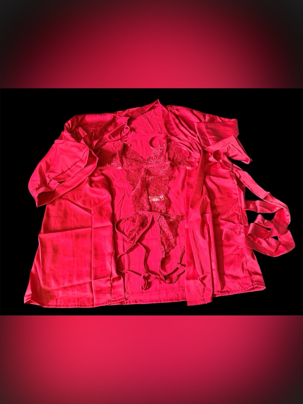 Amazon Women's Hot Pink Lace Teddy and Satin Robe Set